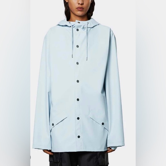 NWT Rains Hooded Jacket Sky Color Size L - Picture 1 of 10